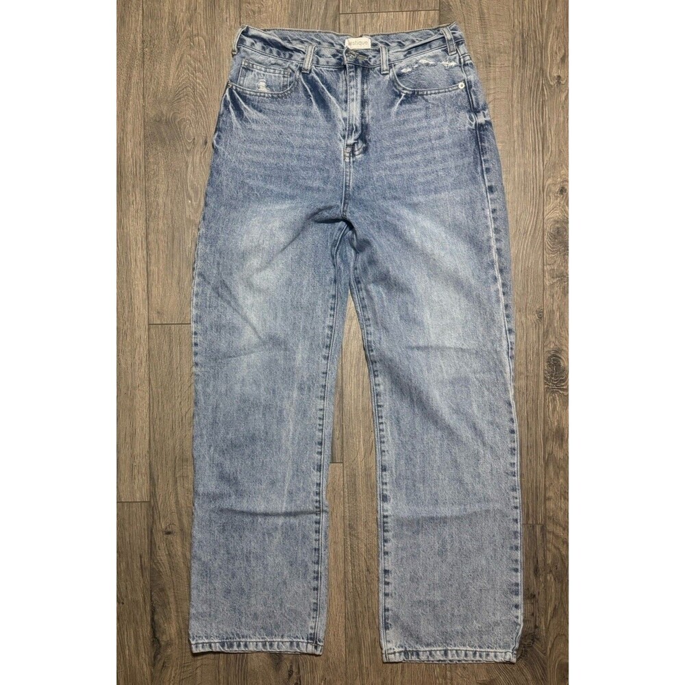 Vestique Light Wash Distressed High Waist Straight Leg Denim Jeans Size 28